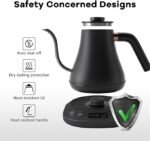 Mecity Electric Gooseneck Pour-Over Kettle, ±1°F Temperature Control, Quick Heating, Auto Shut-Off, 1200W, 0.8L, Matte Black, Barista Edition - Image 2