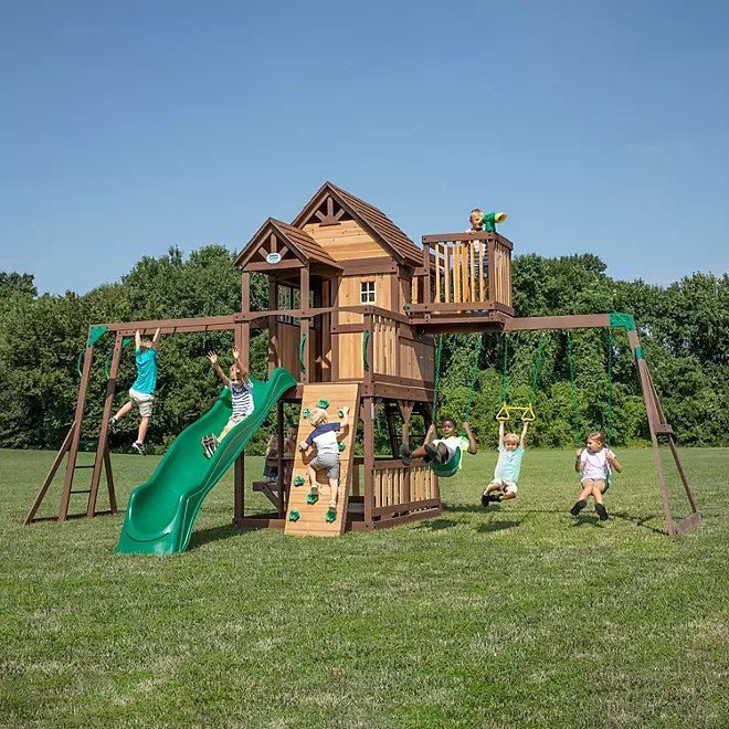image1-1-1 Backyard Discovery Skyfort II Cedar Swing Set/PlaySet - Image 1