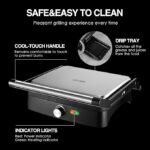 OSTBA Panini Press Grill with Adjustable Temperature, 4-Slice Indoor Grill, 180° Open Sandwich Maker with Drip Tray, Non-Stick Plates, Stainless Steel, 1200W - Image 4