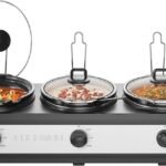 Chefman Triple Slow Cooker & Food Warmer, Three Crock Slow Cooker with 2.5 Qt Ceramic Crocks, 7.5-Quart Total Capacity, PFAS-Free, Three Temperature Settings, Dishwasher-Safe Parts, Stainless Steel