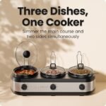 Chefman Triple Slow Cooker & Food Warmer, Three Crock Slow Cooker with 2.5 Qt Ceramic Crocks, 7.5-Quart Total Capacity, PFAS-Free, Three Temperature Settings, Dishwasher-Safe Parts, Stainless Steel - Image 2