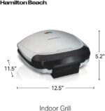 Hamilton Beach Electric Indoor Grill, 6-Serving, Large 90 sq. in. Nonstick Easy-Clean Plates, Floating Hinge for Thicker Foods, 1200 Watts, 6.38"D x 12.68"W x 13.78"H, Silver (25371) - Image 4
