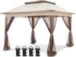 COOS BAY 11x11 Pop Up Gazebo with Mesh Netting, Instant Outdoor Canopy Tent, Water Resistant Shelter with UPF 50+ UV Protection, 121 Sq Ft Coverage, Beige
