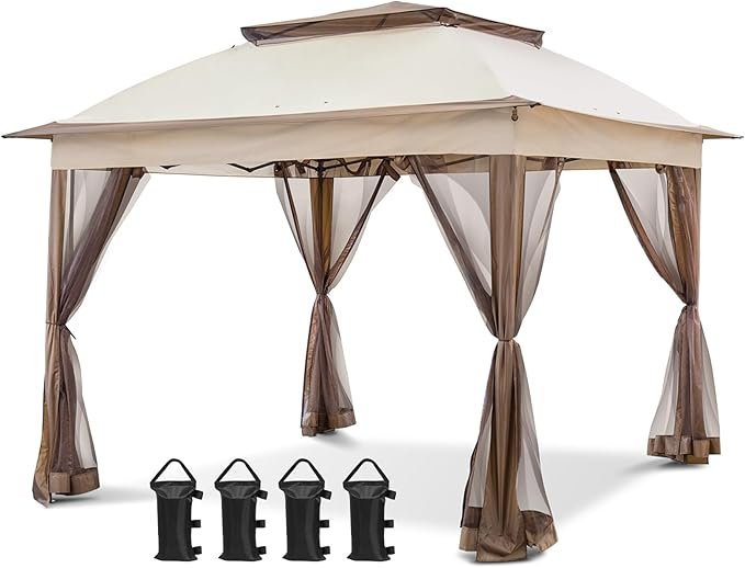 616v7-q4gRL._AC_SX679_-1.jpg COOS BAY 11x11 Pop Up Gazebo with Mesh Netting, Instant Outdoor Canopy Tent, Water Resistant Shelter with UPF 50+ UV Protection, 121 Sq Ft Coverage, Beige – Bild 1