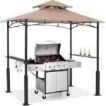 ABCCANOPY 8x5 Grill Gazebo - Outdoor BBQ Canopy Shelter with Led Light for Patio Backyard Grilling (Khaki)