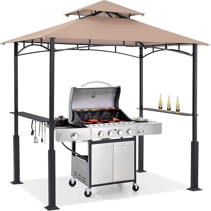 61kzMEJTkjL._AC_SX679_-1.jpg ABCCANOPY 8x5 Grill Gazebo - Outdoor BBQ Canopy Shelter with Led Light for Patio Backyard Grilling (Khaki) – Bild 1