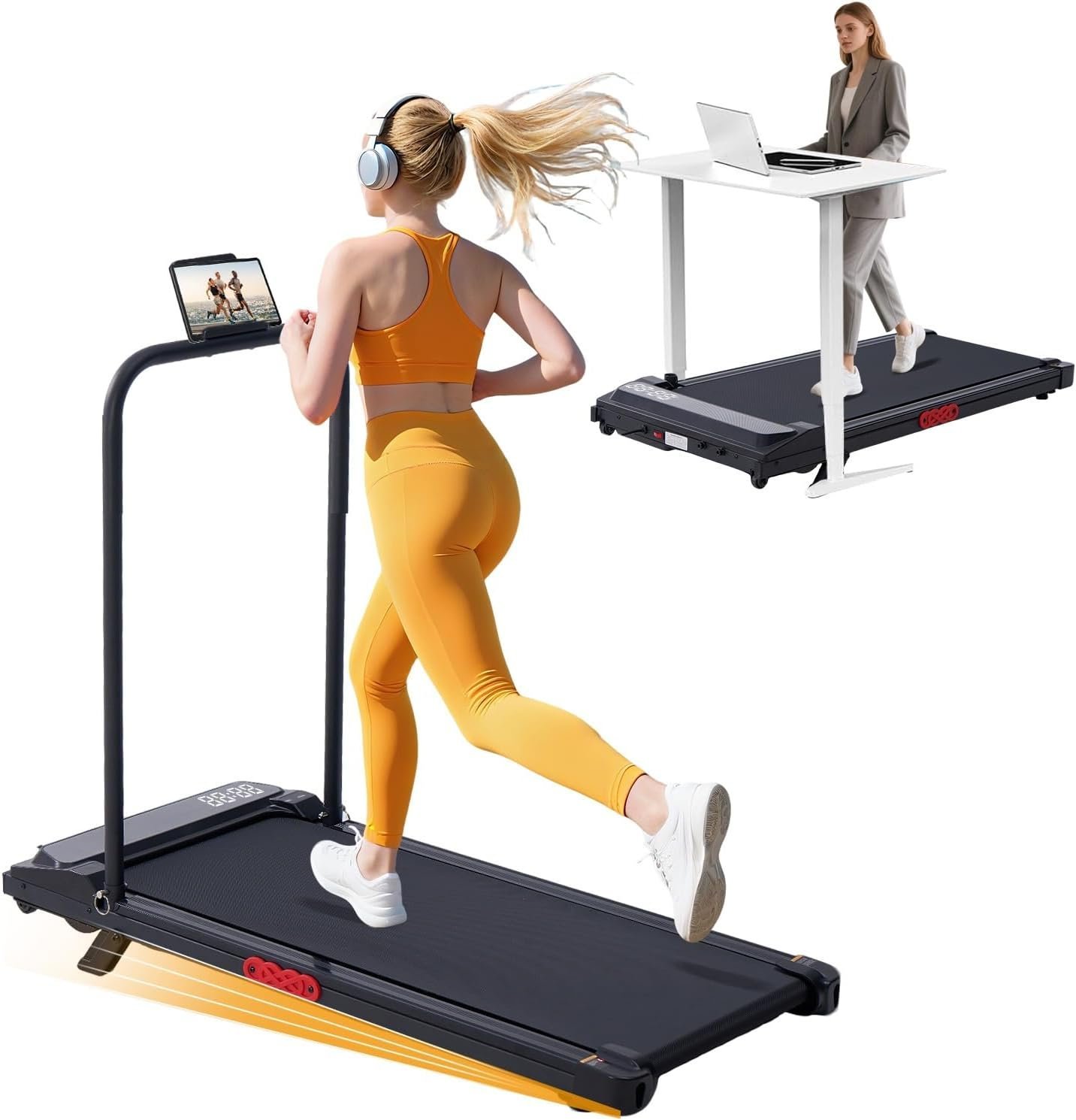 61rdcsobd3L._AC_SL1500_-1.jpg KASSADIN Walking Pad with Handle Bar, 2026 Upgrade Portable Small Treadmill with Handles for Home Small, 3.0HP Under Desk Walking Pad Treadmill with Incline, 0.6-7.6MPH, 350LBS - Image 1