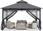 ABCCANOPY Gazebos for Patios 10x10 - Outdoor Steel Frame Gazebo with Mosquito Netting for Lawn Backyard Garden Deck (Dark Gray)