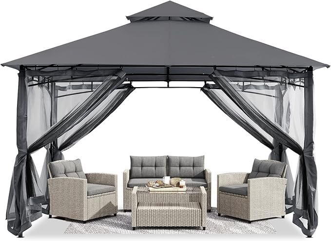 71IOgDAjqJL._AC_SX679_-1.jpg ABCCANOPY Gazebos for Patios 10x10 - Outdoor Steel Frame Gazebo with Mosquito Netting for Lawn Backyard Garden Deck (Dark Gray) – Bild 1