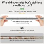 SPECILITE 200ft 304 Stainless Steel Garden Hose Metal, Heavy Duty Water Pipe with Nozzles for Yard, Outdoor - Flexible, Never Kink & Tangle, Puncture Resistant (Sliver) - Image 2