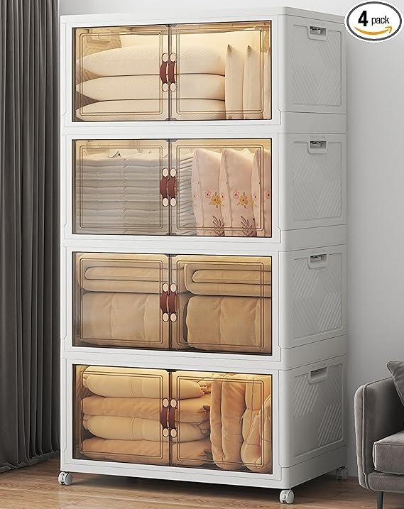71efKdbFgDL._AC_SX569_PIbundle-4TopRight00_SH20_-1.jpg UAMFURI Stackable Storage Bins with Lids, 720QT Closet Organizers and Storage with Doors and Wheels, Extra Large Storage Cabinet, Collapsible Plastic Drawers for Bedroom Dorm Office Garage - Image 1