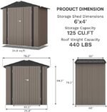 Patiowell 6x4 FT Outdoor Storage Shed, Garden Tool Storage Shed with Sloping Roof and Double Lockable Door, Outdoor Shed for Garden Backyard Patio Lawn, Brown – Bild 2