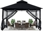 ABCCANOPY Gazebos for Patios 10x12 - Outdoor Steel Frame Gazebo with Mosquito Netting for Lawn Backyard Garden Deck (Black)