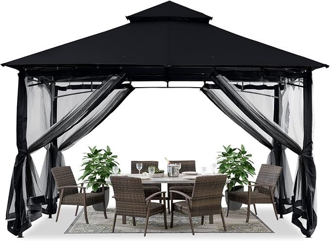 71sLZz42AkL._AC_SX679_-1.jpg ABCCANOPY Gazebos for Patios 10x12 - Outdoor Steel Frame Gazebo with Mosquito Netting for Lawn Backyard Garden Deck (Black) – Bild 1