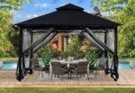 ABCCANOPY Gazebos for Patios 10x12 - Outdoor Steel Frame Gazebo with Mosquito Netting for Lawn Backyard Garden Deck (Black) – Bild 5