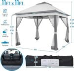 Yaheetech 11x11 Pop Up Gazebo Outdoor Canopy Shelter, Instant Patio Gazebo Sun Shade Canopy Tent with 4 Sandbags, 2 Tiers Roof & Mesh Netting for Lawn, Garden, Backyard & Deck, Gray – Bild 4