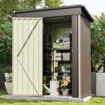 Patiowell 5x3 FT Outdoor Storage Shed, Tool Shed with Sloping Roof and Lockable Door, Metal Shed for Backyard Garden Patio Lawn, Brown – Bild 4