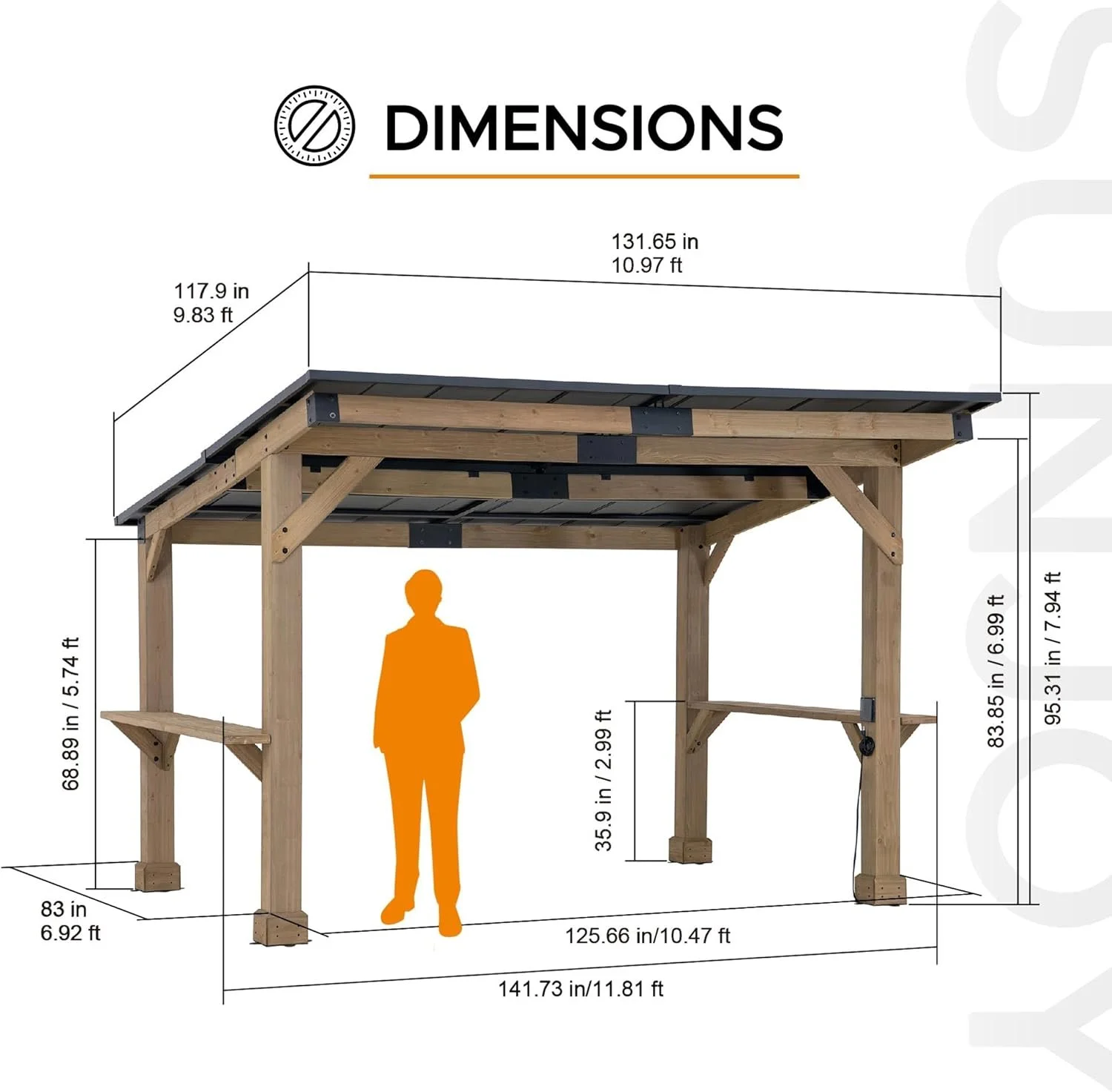 a2-154.webp SUNJOY 10 ft. x 12 ft. Matte Black Cedar Framed Wooden Gazebo – Bild 1
