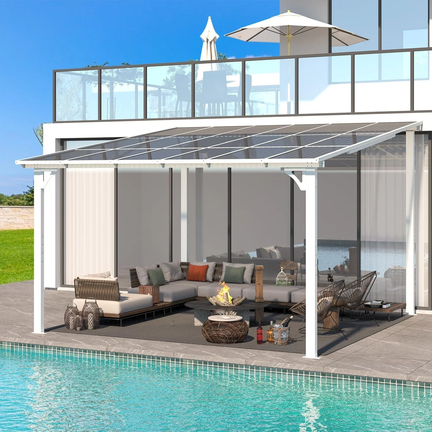 e1-7.webp Aecojoy 12 ft x 12 ft White Aluminum Pergola with Canopys – Bild 1