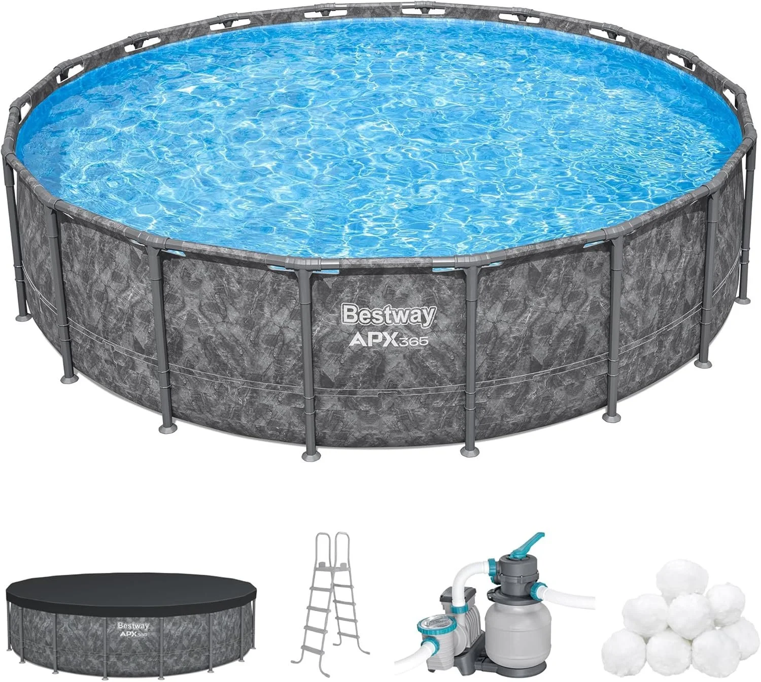 j1-9.webp Bestway APX 365 18’x52″ Round Above Ground Swimming Pool Set with Pump & Ladders - Image 1