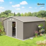 Outsunny 11′ x 13′ Outdoor Storage Shed, Garden Tool Metal Shed with Foundation Kit, Double Lockable Door, Air Vents and Slopings Roofs, for Backyard, Patio, Lawn, Light Grays – Bild 2