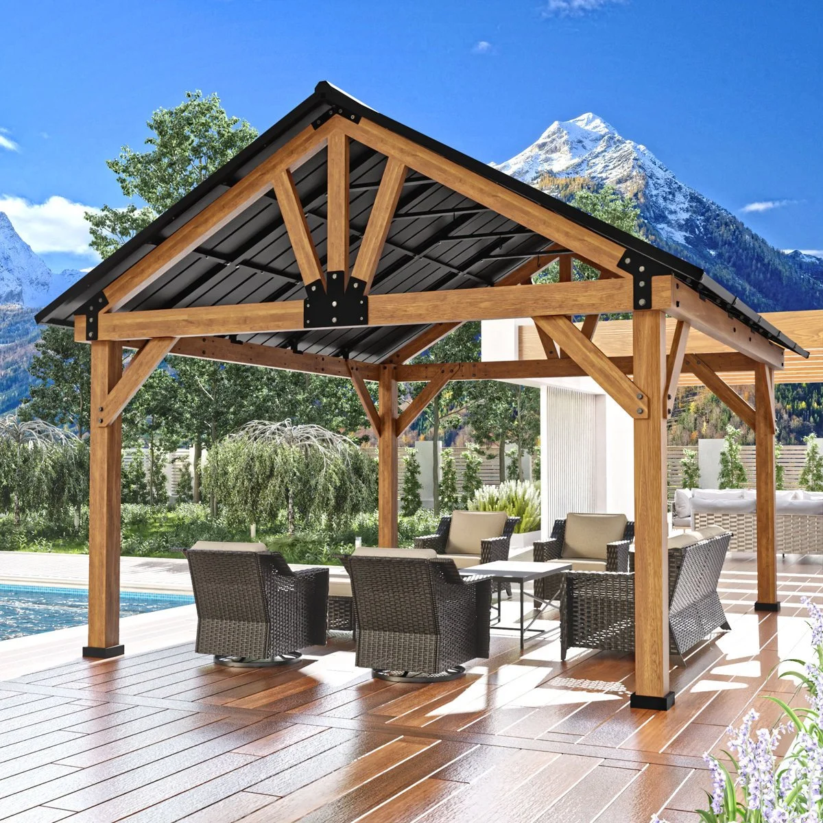 n1-7.webp JOYSIDE 15 ft. x 13 ft. Solid Cedar Wood Outdoor Patio Hardtops Gazebo – Bild 1